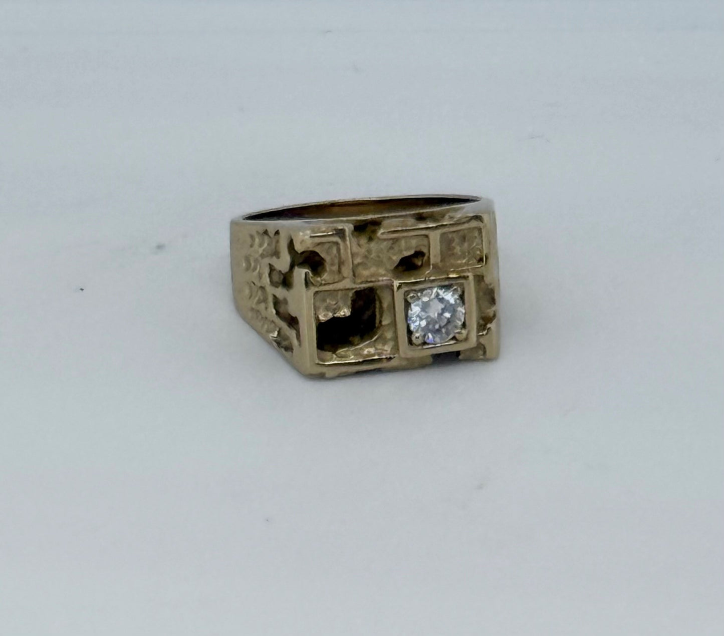 Brass castle ring with cubic zirconia stone