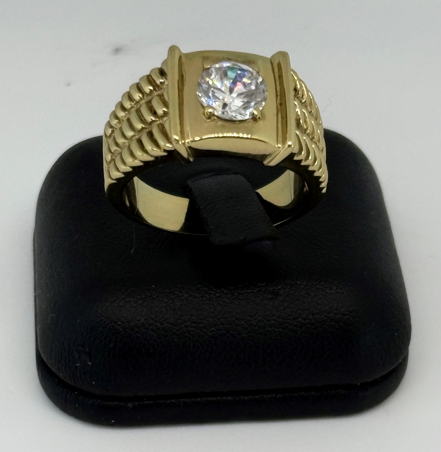 Square brass ring with cubic zirconia stone