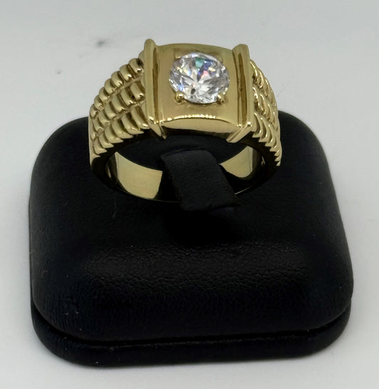 Square brass ring with cubic zirconia stone