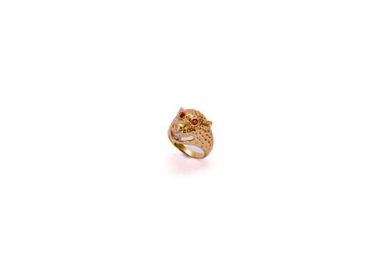 Brass leopard ring with cubic zirconia stones