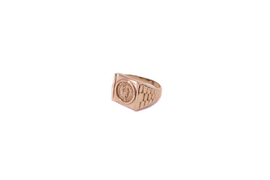 Square brass coin ring