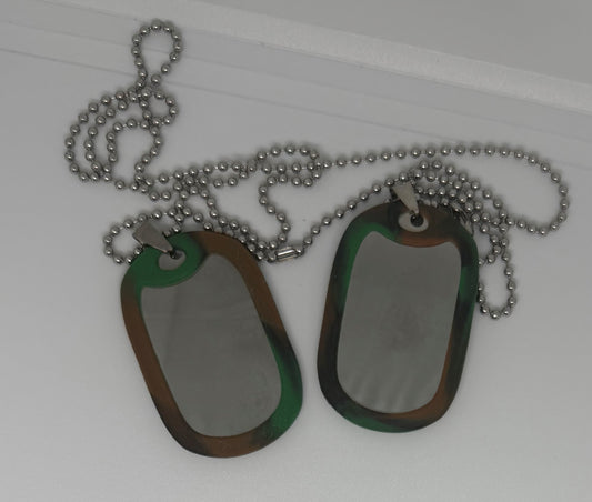 Stainless steel army chain with two tag pendants.