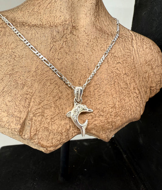 Sterling silver 925 dolphin pendent with cubic 3 zirconia stones