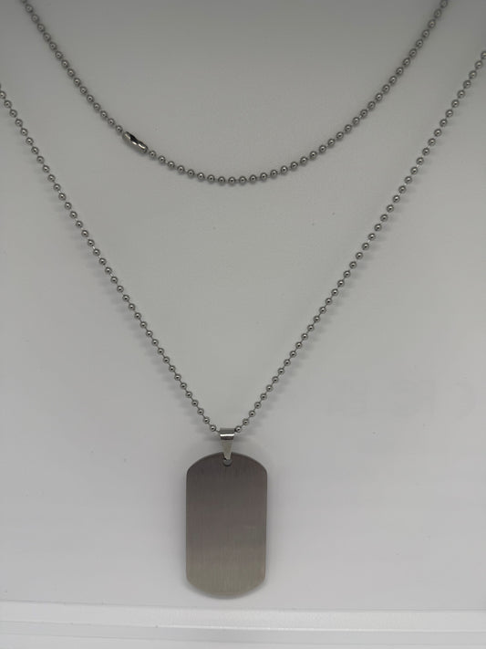 Stainless steel army chain with two tag pendants.