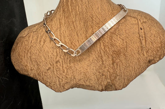 Silver 925 ID bracelet, Thin plate and long single links
