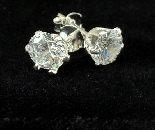 Sterling Silver 925, white stone, cubic zirconia round stud earrings