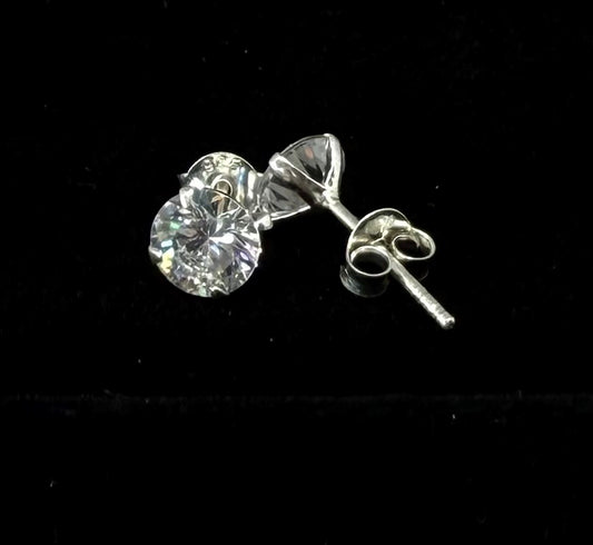 Sterling Silver 925, white stone, cubic zirconia round stud earrings