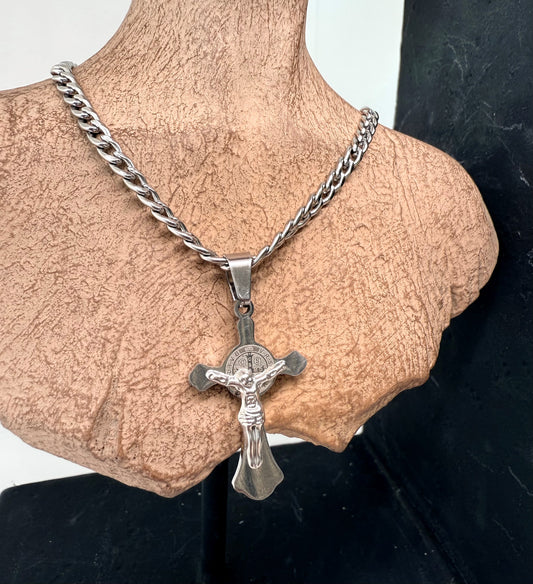 Stainless steel jesus cross with cross stamp